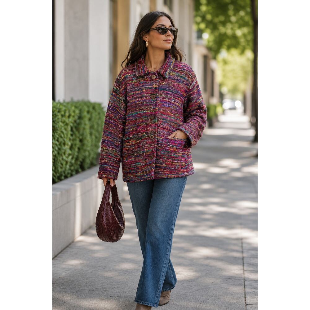 90s VTG The Territory Ahead Silk Jacket Coat Boho Artsy Multicolor M